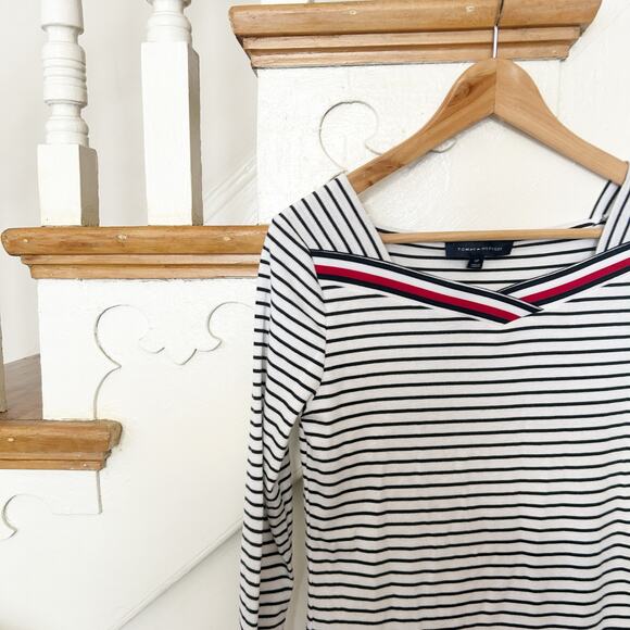 Tommy Hilfiger Striped Knit Top Nautical Sailor Collar Stretch Size S Small - Picture 2 of 6